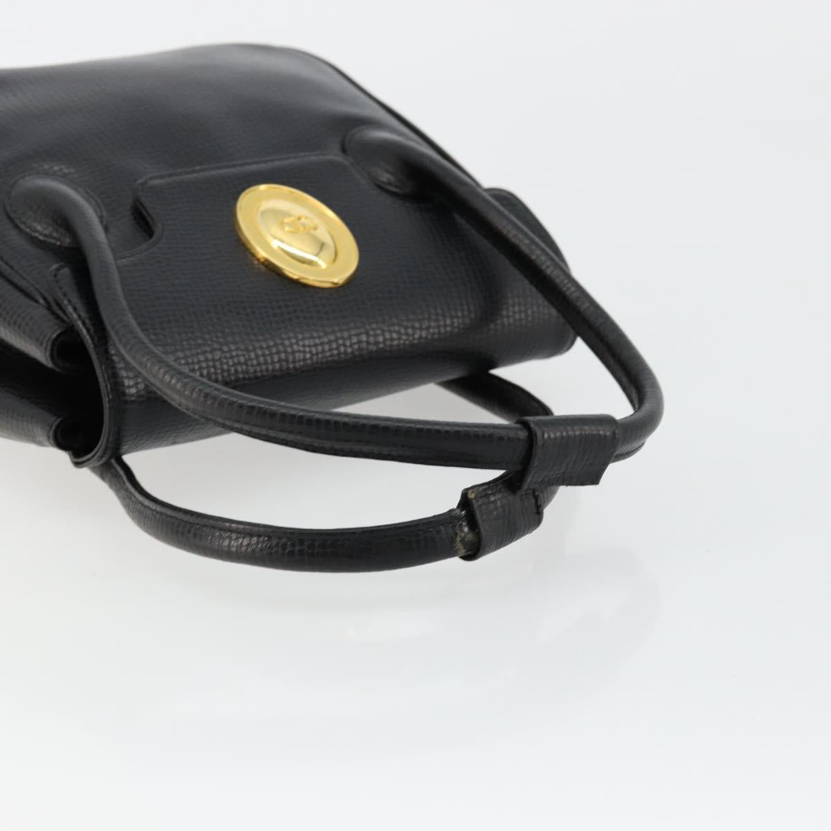 Christian Dior Hand Bag Leather Black Gold Auth 177713