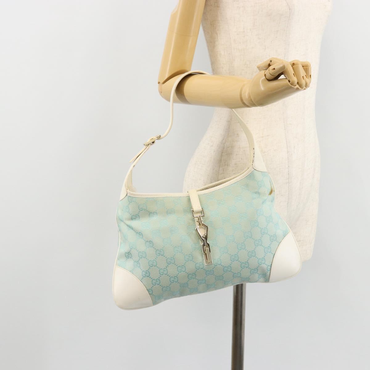GUCCI GG Canvas Jackie Shoulder Bag Light Blue Gold 001 4057 Auth 177714
