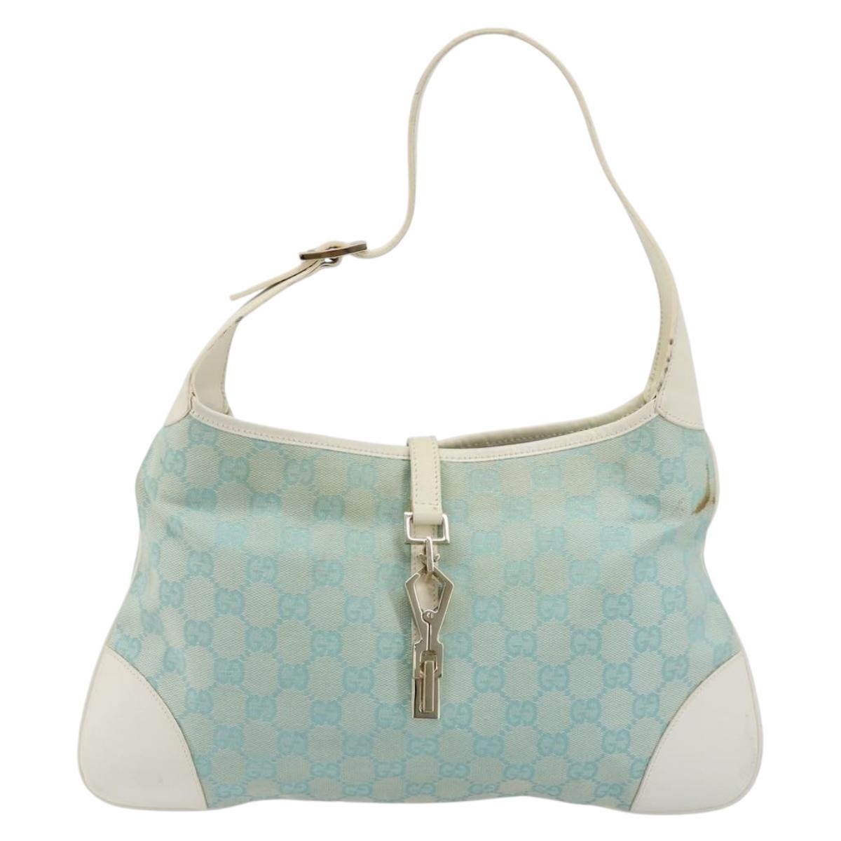 GUCCI GG Canvas Jackie Shoulder Bag Light Blue Gold 001 4057 Auth 177714