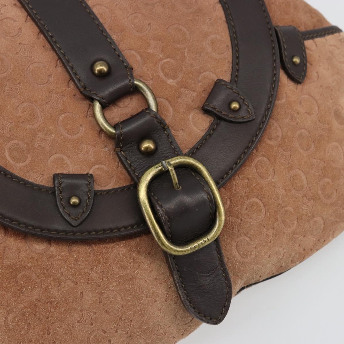 CELINE C Macadam Canvas Chain Shoulder Bag Suede Brown Gold Auth 177715A