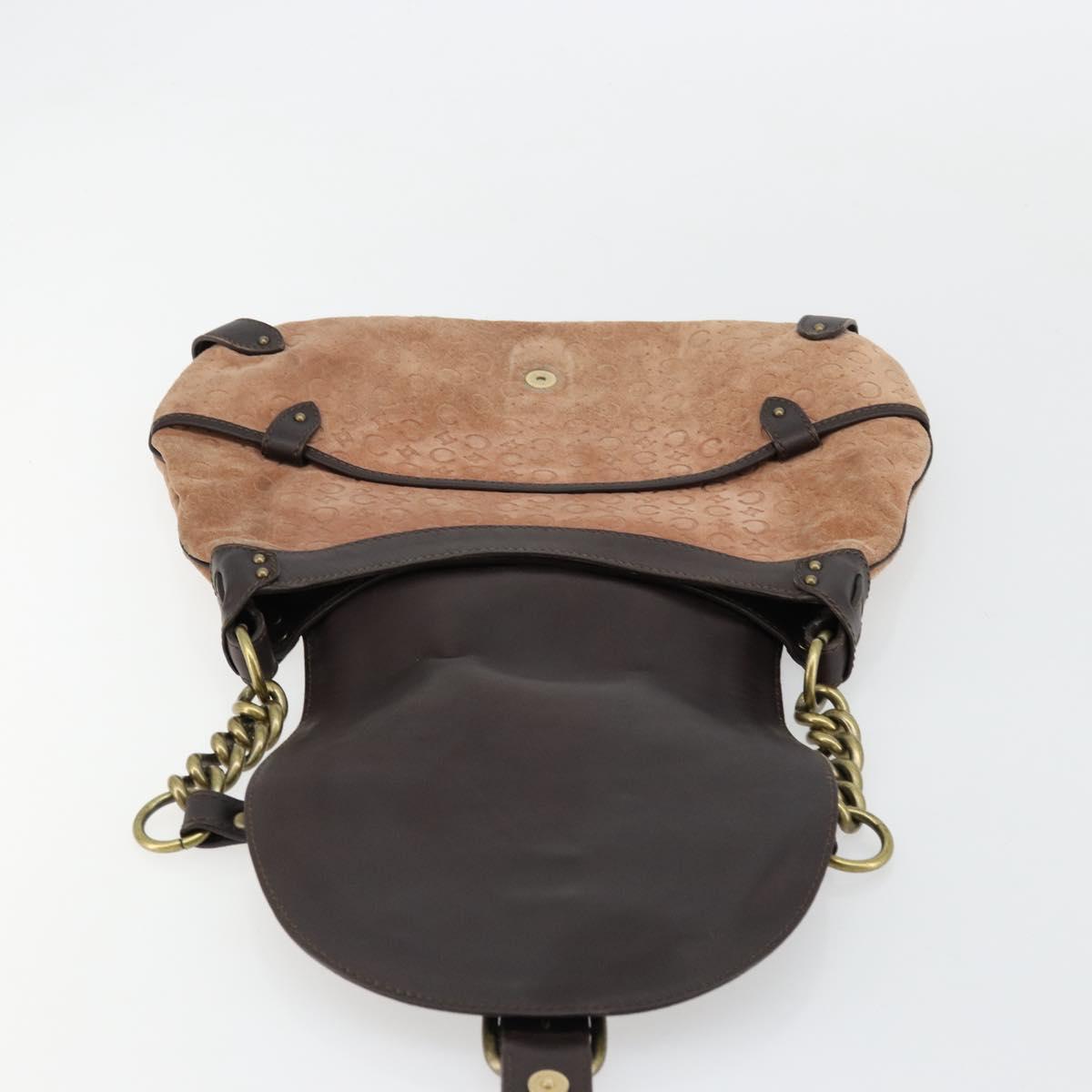CELINE C Macadam Canvas Chain Shoulder Bag Suede Brown Gold Auth 177715A