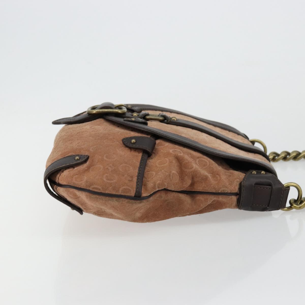 CELINE C Macadam Canvas Chain Shoulder Bag Suede Brown Gold Auth 177715A