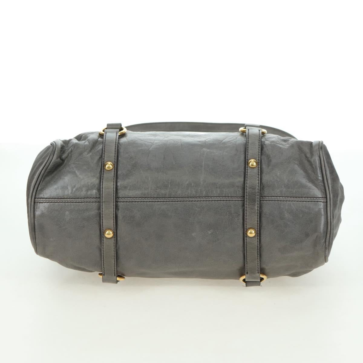 Miu Miu Hand Bag Leather 2way Gray Gold Auth 177717SAM