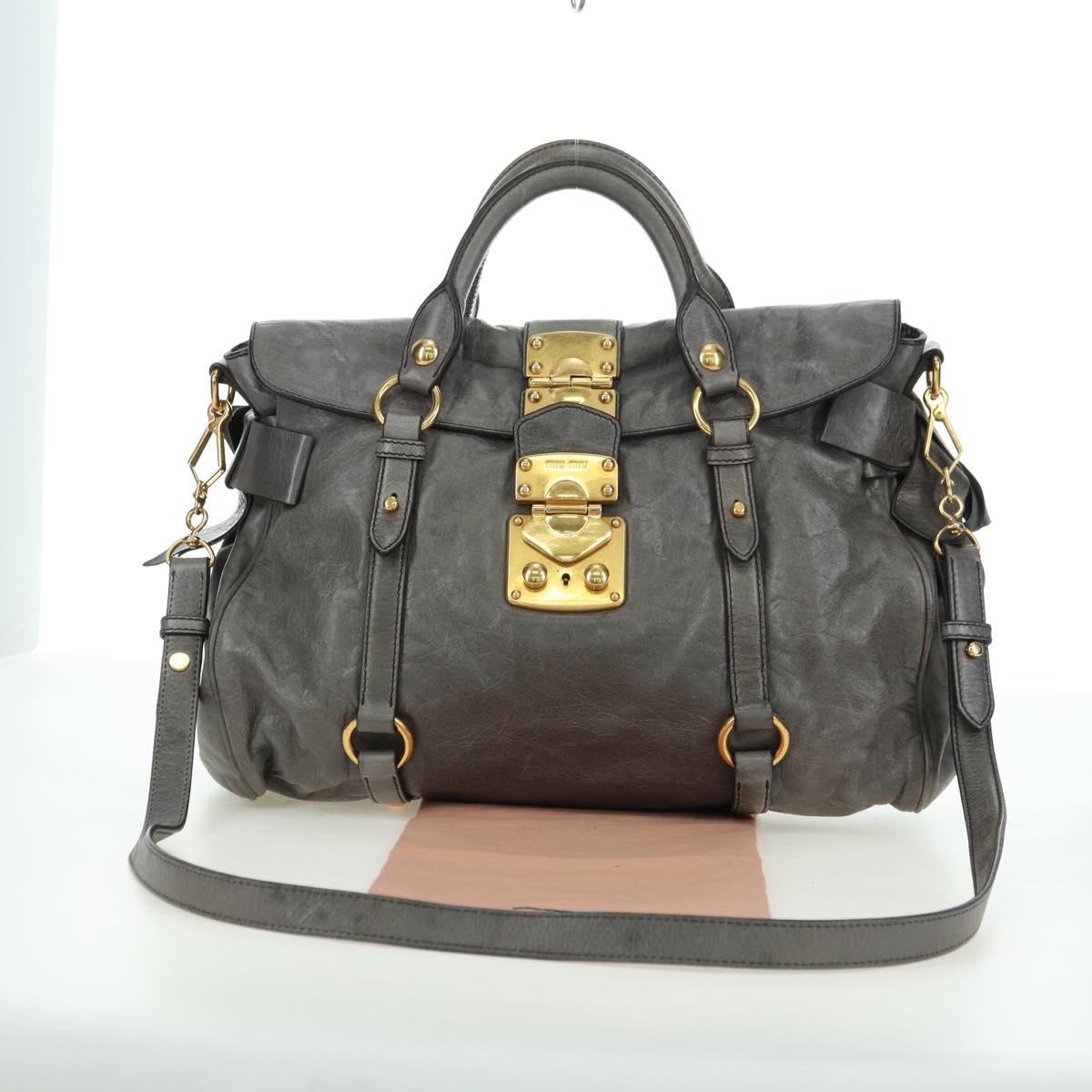 Miu Miu Hand Bag Leather 2way Gray Gold Auth 177717SAM