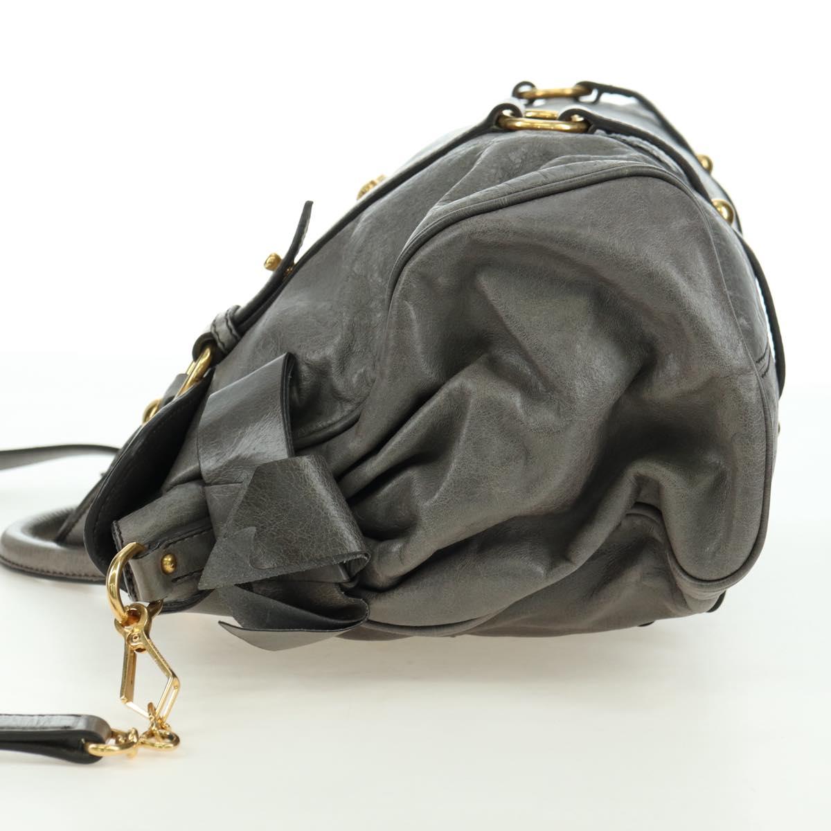 Miu Miu Hand Bag Leather 2way Gray Gold Auth 177717SAM