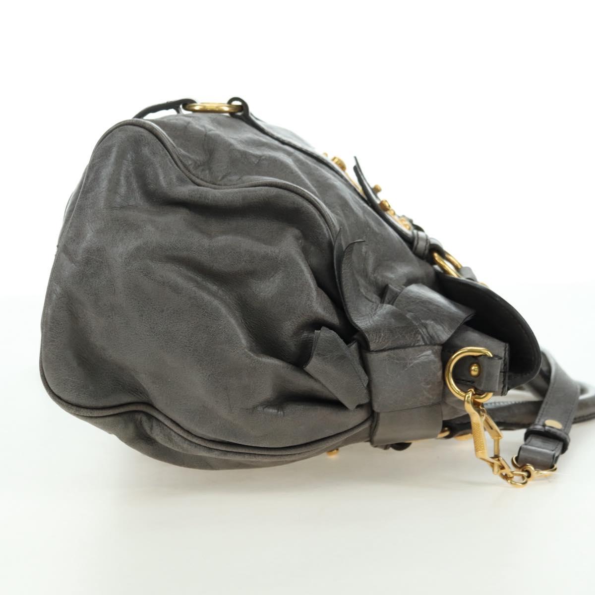 Miu Miu Hand Bag Leather 2way Gray Gold Auth 177717SAM