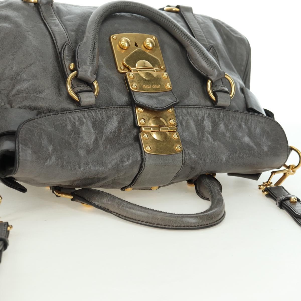 Miu Miu Hand Bag Leather 2way Gray Gold Auth 177717SAM