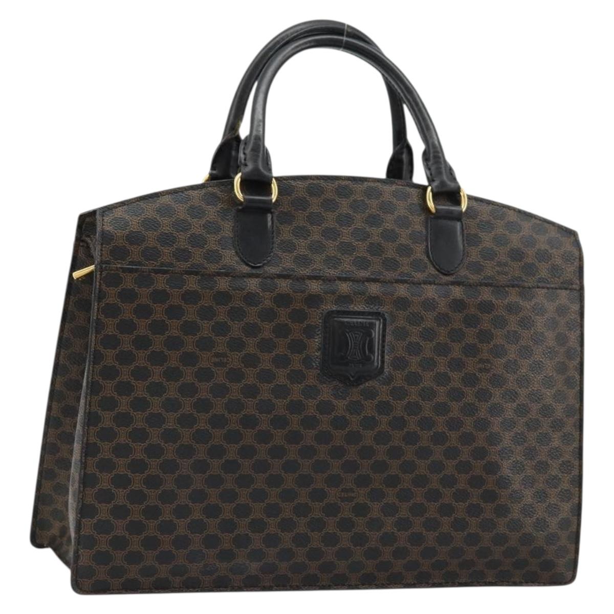 CELINE Macadam Canvas Hand Bag PVC Leather Black Gold Auth 177722
