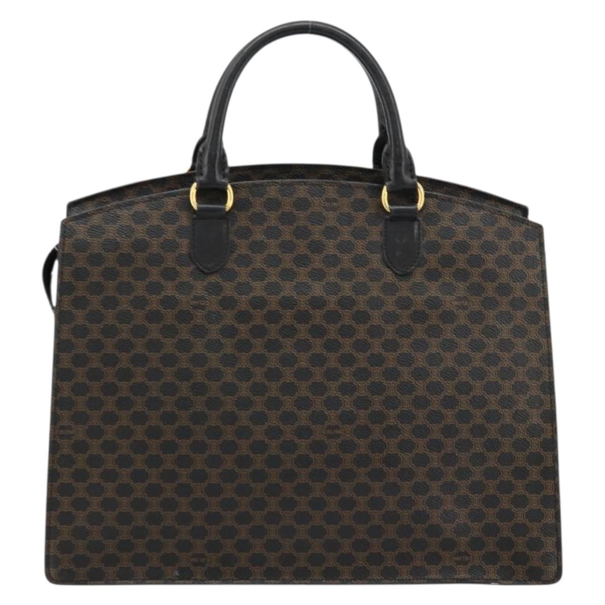 CELINE Macadam Canvas Hand Bag PVC Leather Black Gold Auth 177722
