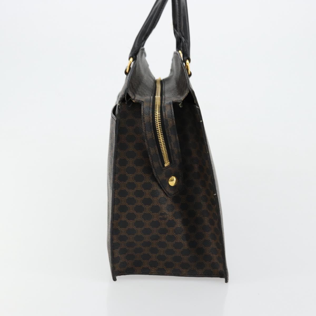 CELINE Macadam Canvas Hand Bag PVC Leather Black Gold Auth 177722