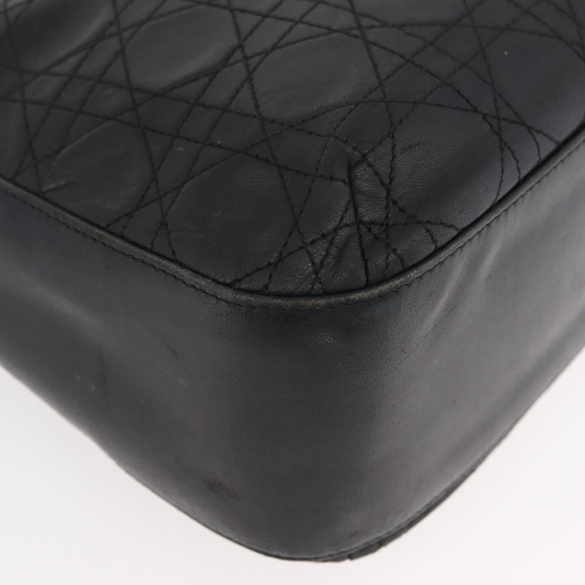 Christian Dior Canage Shoulder Bag Lamb Skin Black Gold Auth 177727