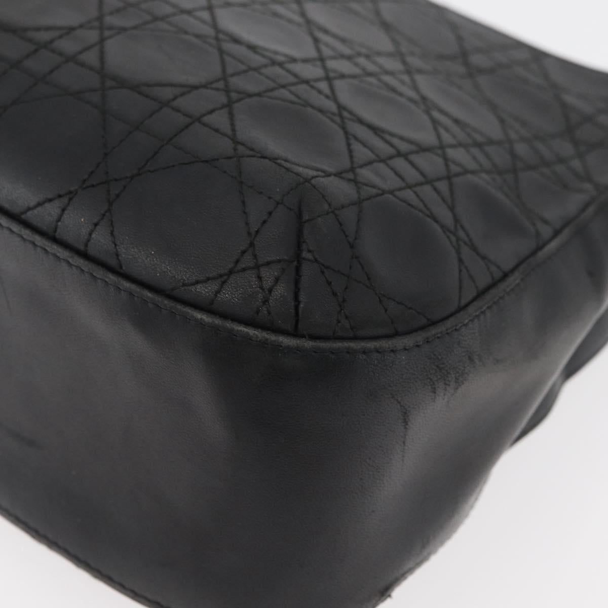 Christian Dior Canage Shoulder Bag Lamb Skin Black Gold Auth 177727