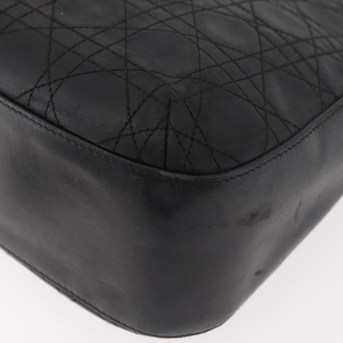 Christian Dior Canage Shoulder Bag Lamb Skin Black Gold Auth 177727