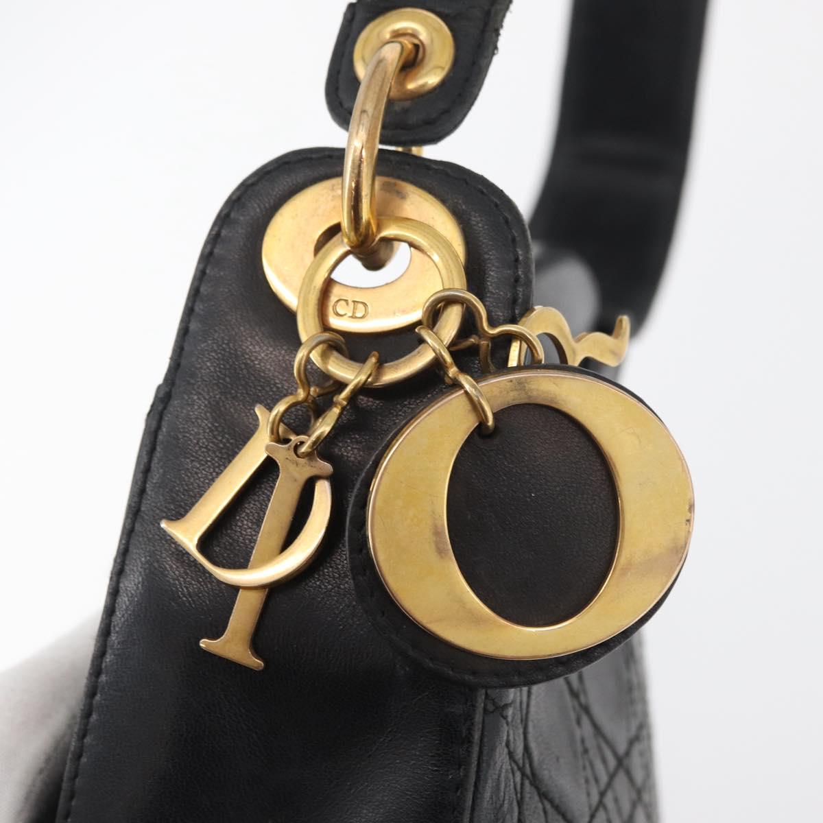 Christian Dior Canage Shoulder Bag Lamb Skin Black Gold Auth 177727