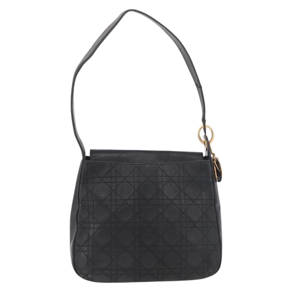 Christian Dior Canage Shoulder Bag Lamb Skin Black Gold Auth 177727