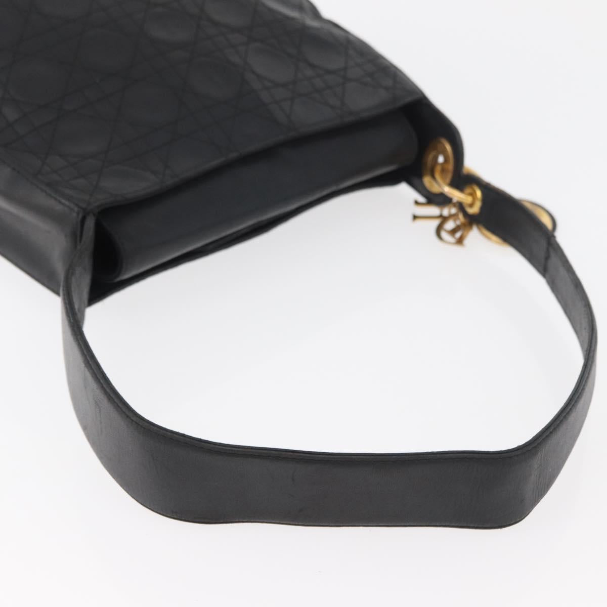 Christian Dior Canage Shoulder Bag Lamb Skin Black Gold Auth 177727