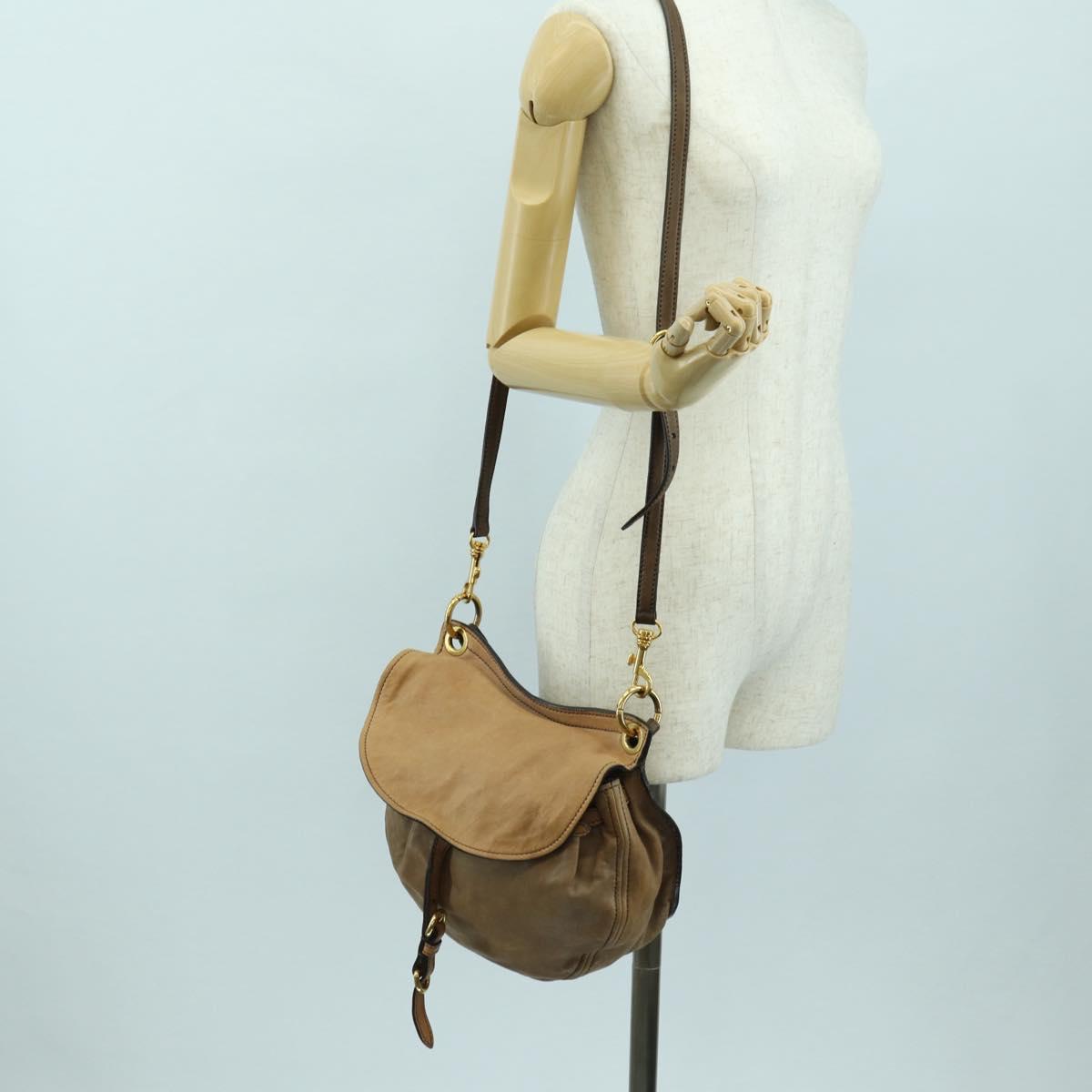 Miu Miu Shoulder Bag Leather Brown Gold Auth 177730A