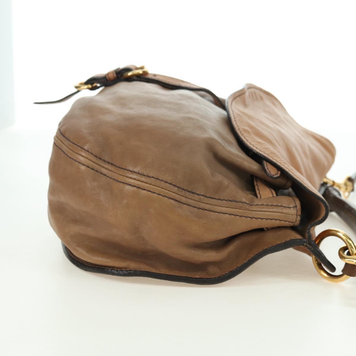 Miu Miu Shoulder Bag Leather Brown Gold Auth 177730A