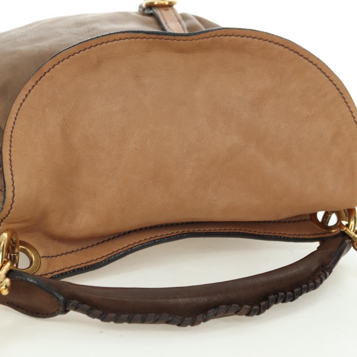 Miu Miu Shoulder Bag Leather Brown Gold Auth 177730A