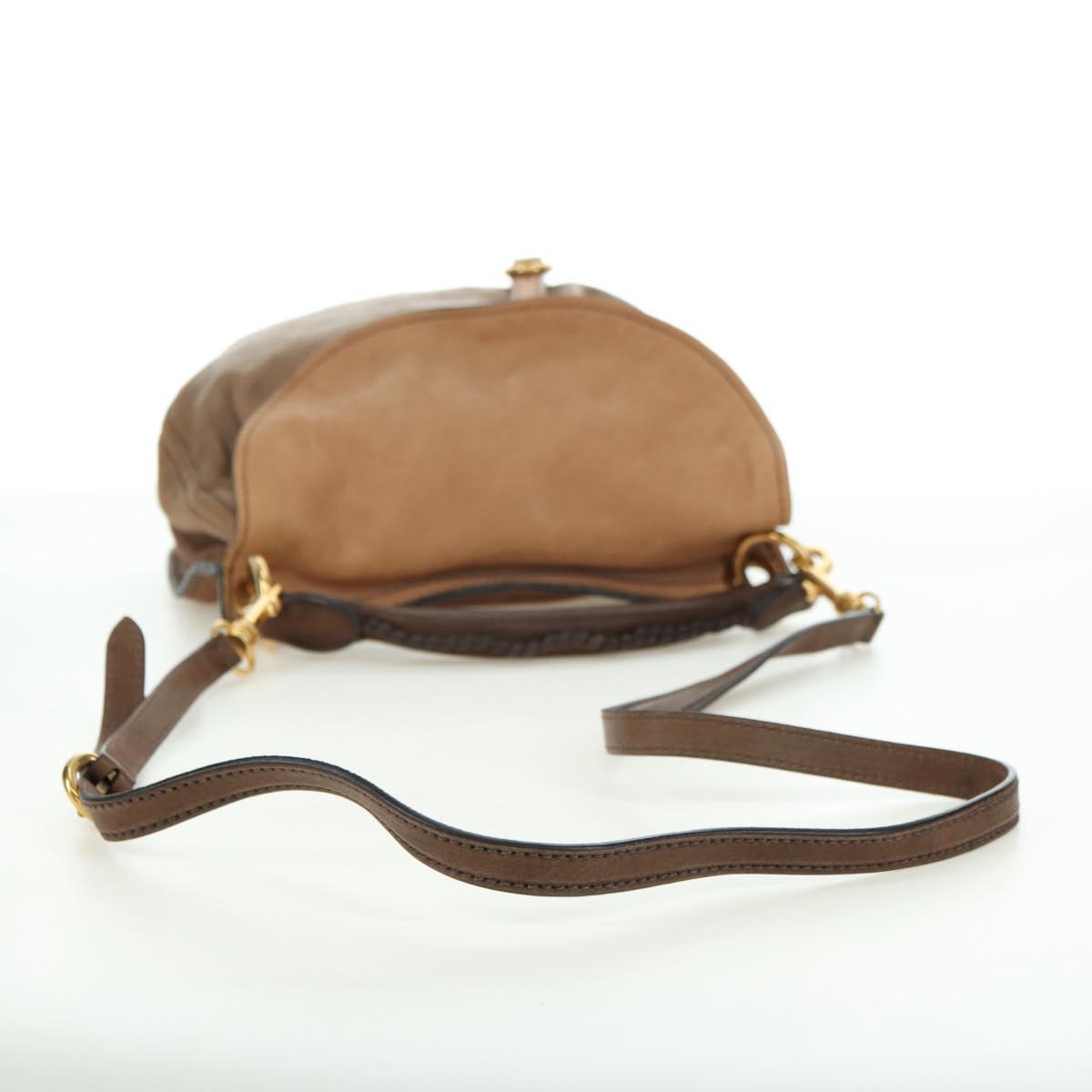 Miu Miu Shoulder Bag Leather Brown Gold Auth 177730A