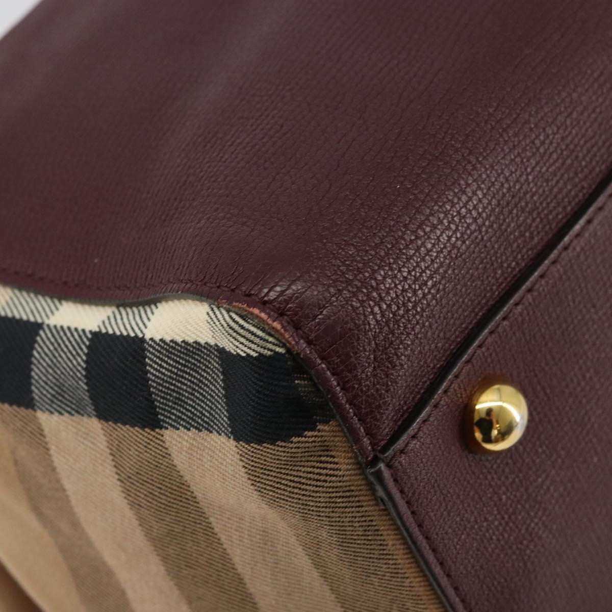 BURBERRY Nova Check Shoulder Bag Canvas Leather Bordeaux Gold Auth 177737A