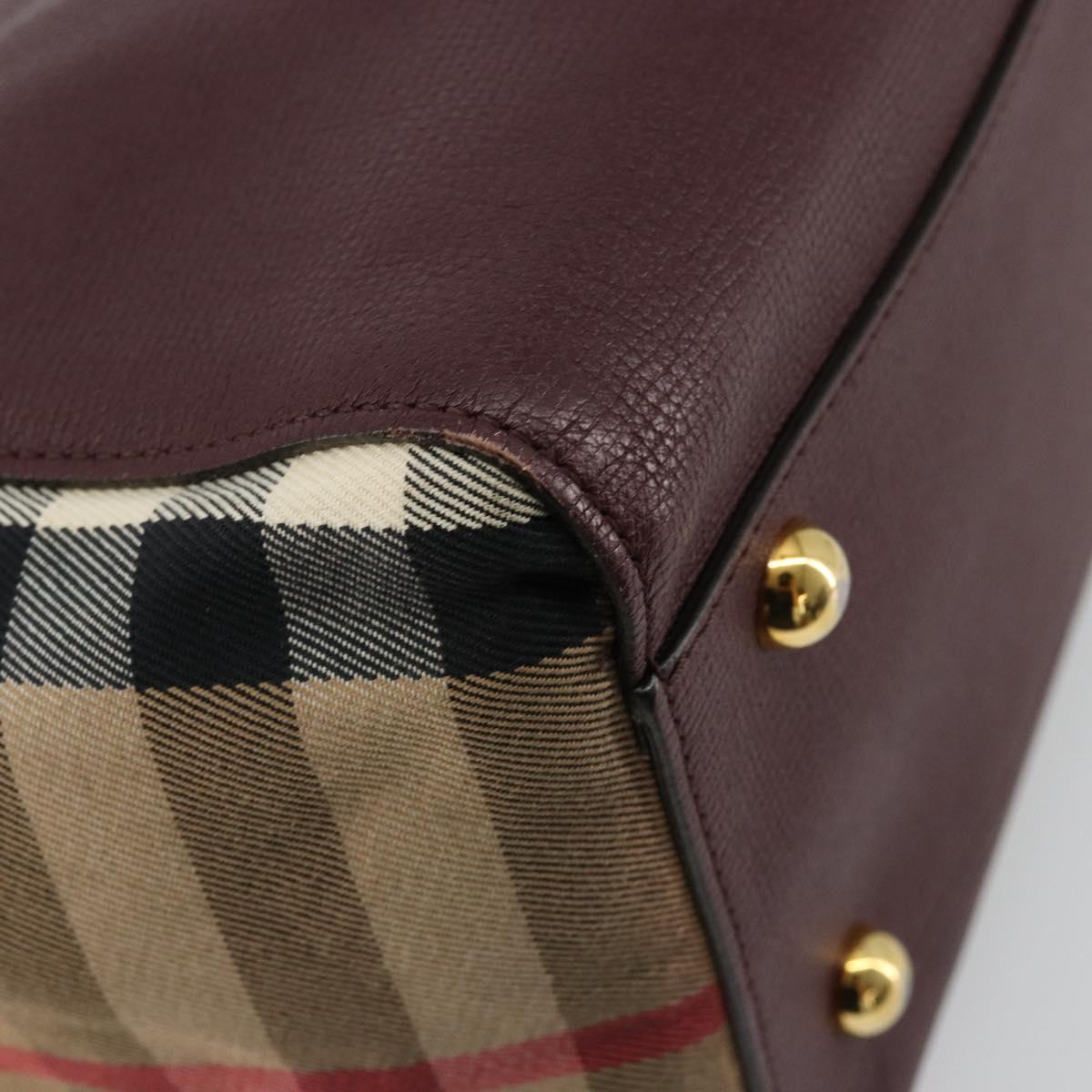 BURBERRY Nova Check Shoulder Bag Canvas Leather Bordeaux Gold Auth 177737A