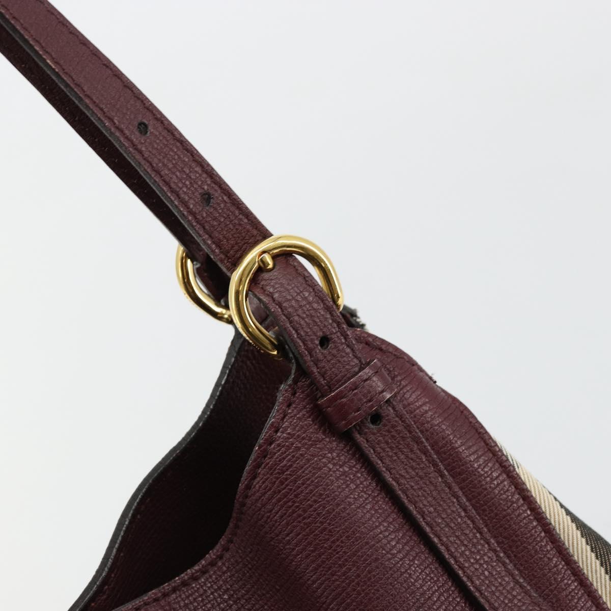 BURBERRY Nova Check Shoulder Bag Canvas Leather Bordeaux Gold Auth 177737A