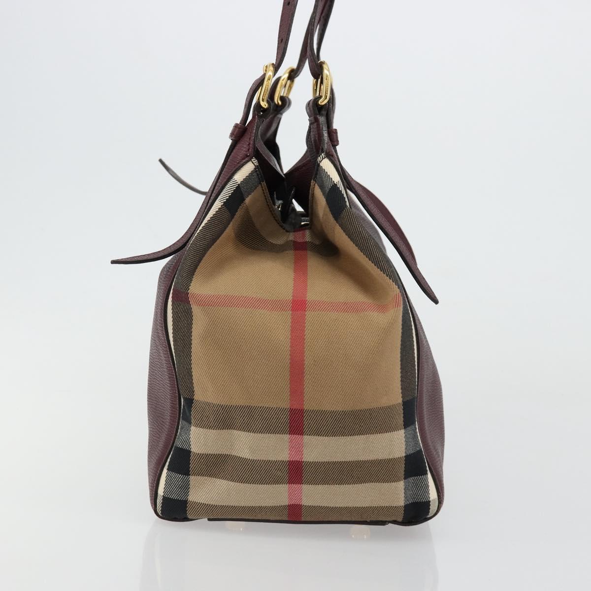 BURBERRY Nova Check Shoulder Bag Canvas Leather Bordeaux Gold Auth 177737A