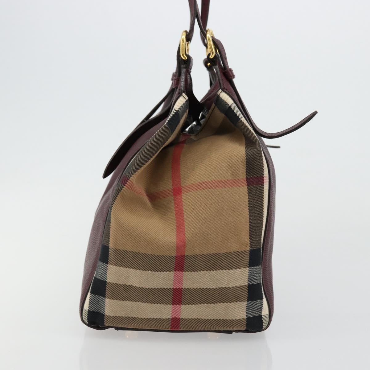 BURBERRY Nova Check Shoulder Bag Canvas Leather Bordeaux Gold Auth 177737A