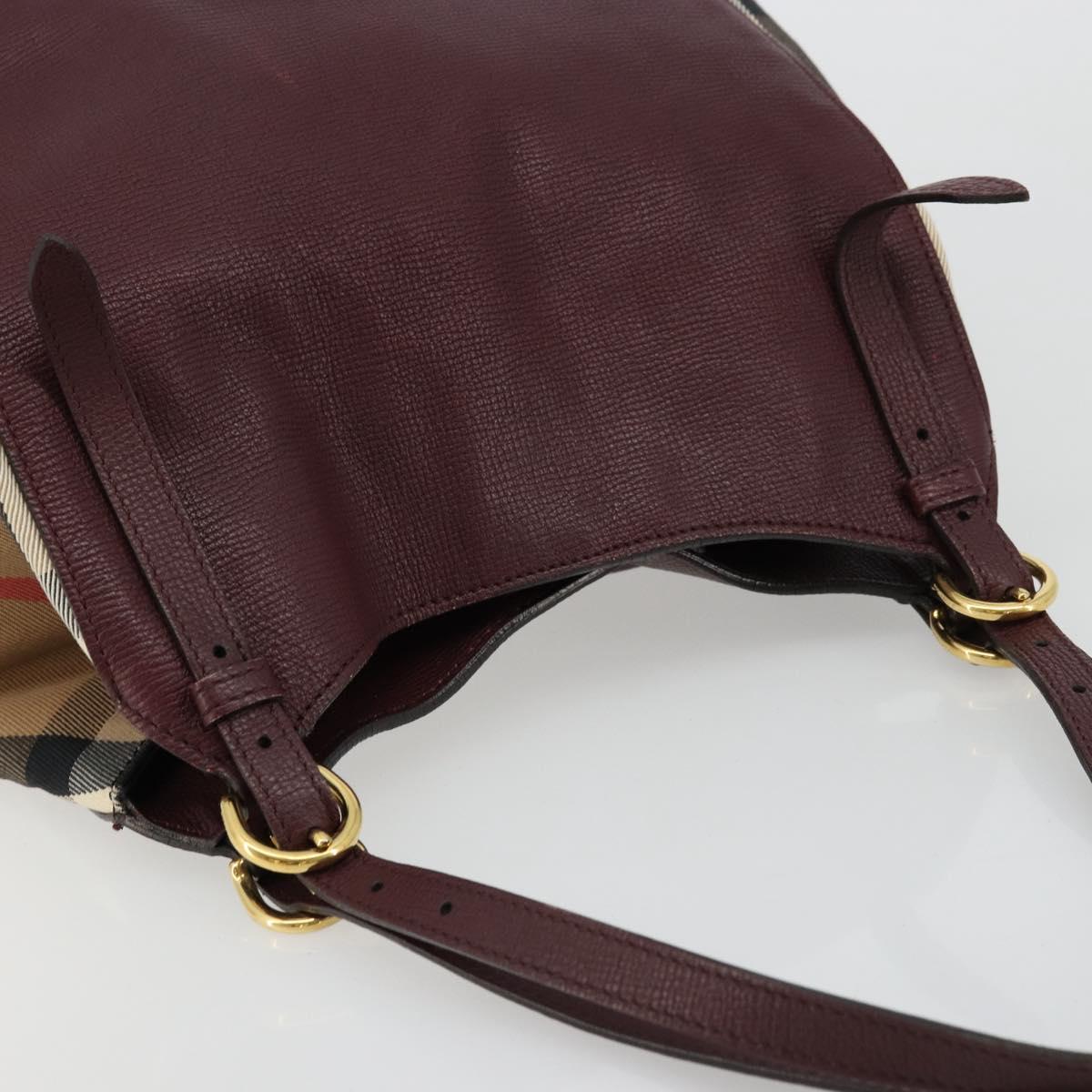 BURBERRY Nova Check Shoulder Bag Canvas Leather Bordeaux Gold Auth 177737A