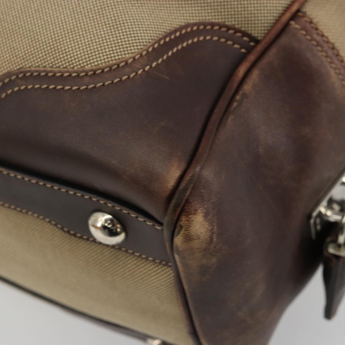 PRADA Boston Bag Canvas Beige Silver Auth 177738