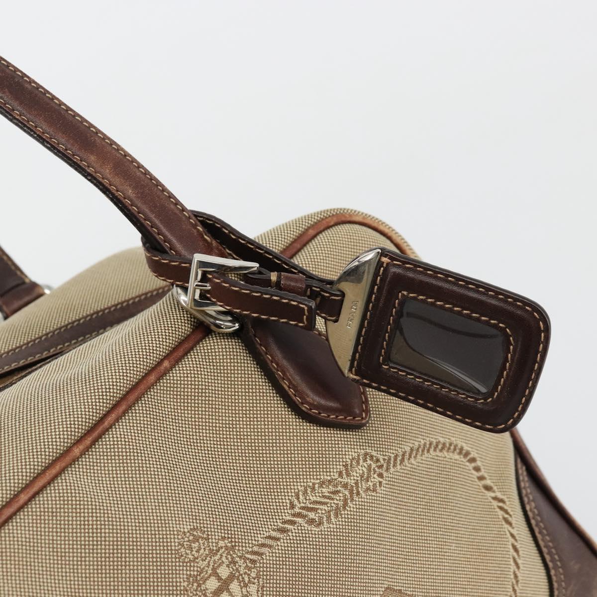 PRADA Boston Bag Canvas Beige Silver Auth 177738