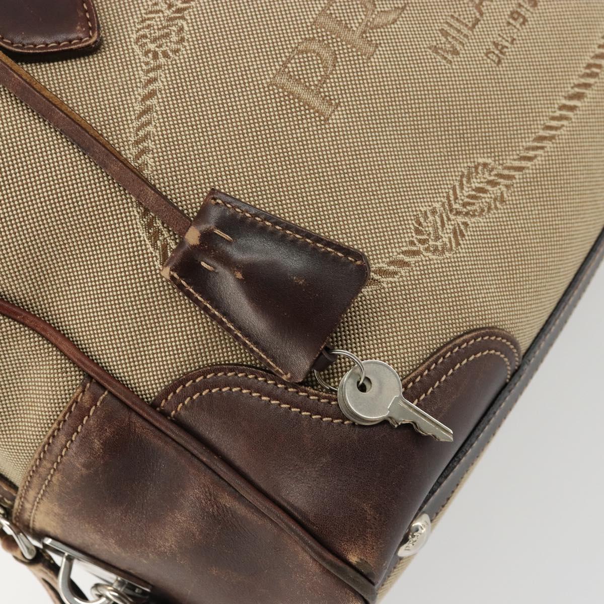 PRADA Boston Bag Canvas Beige Silver Auth 177738