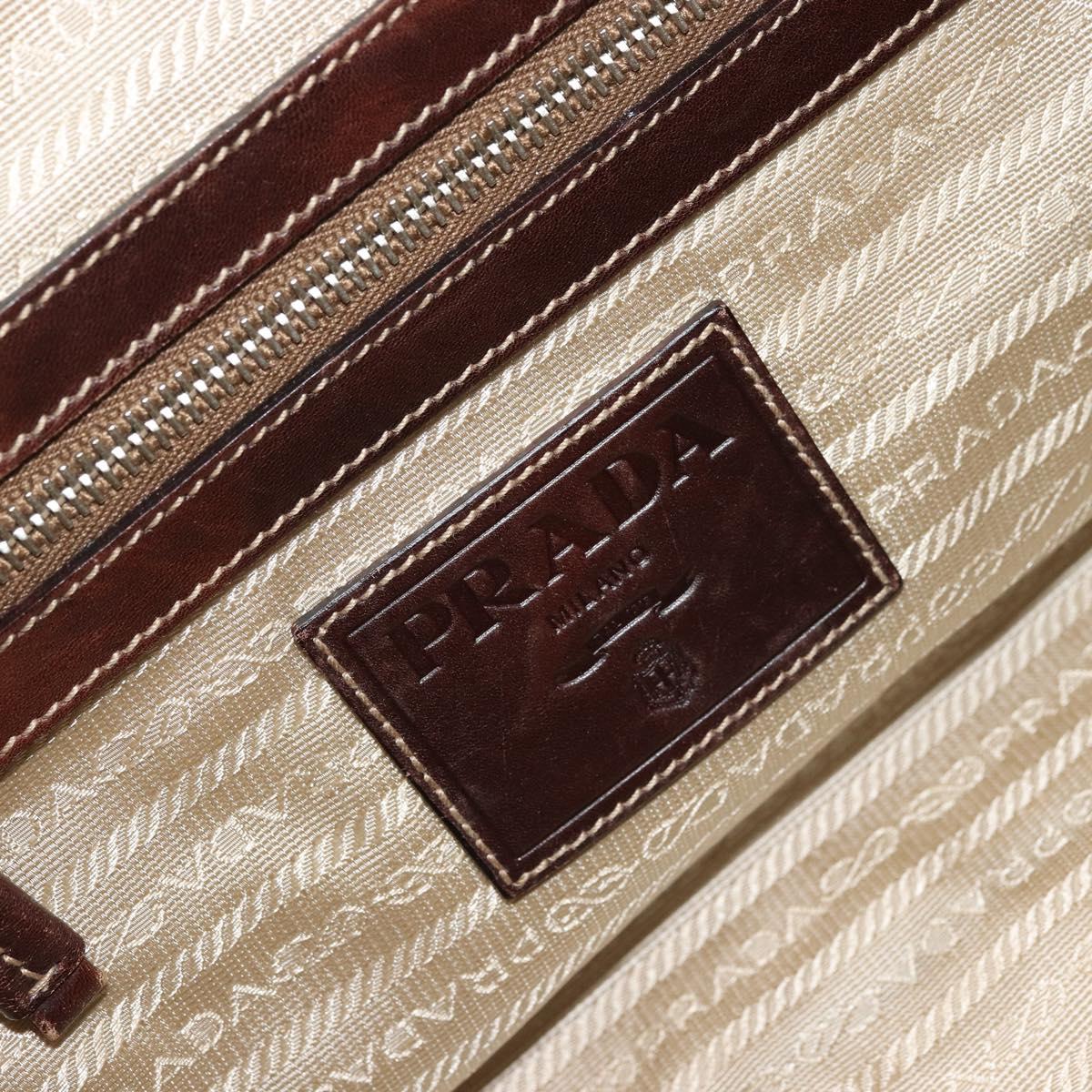 PRADA Boston Bag Canvas Beige Silver Auth 177738