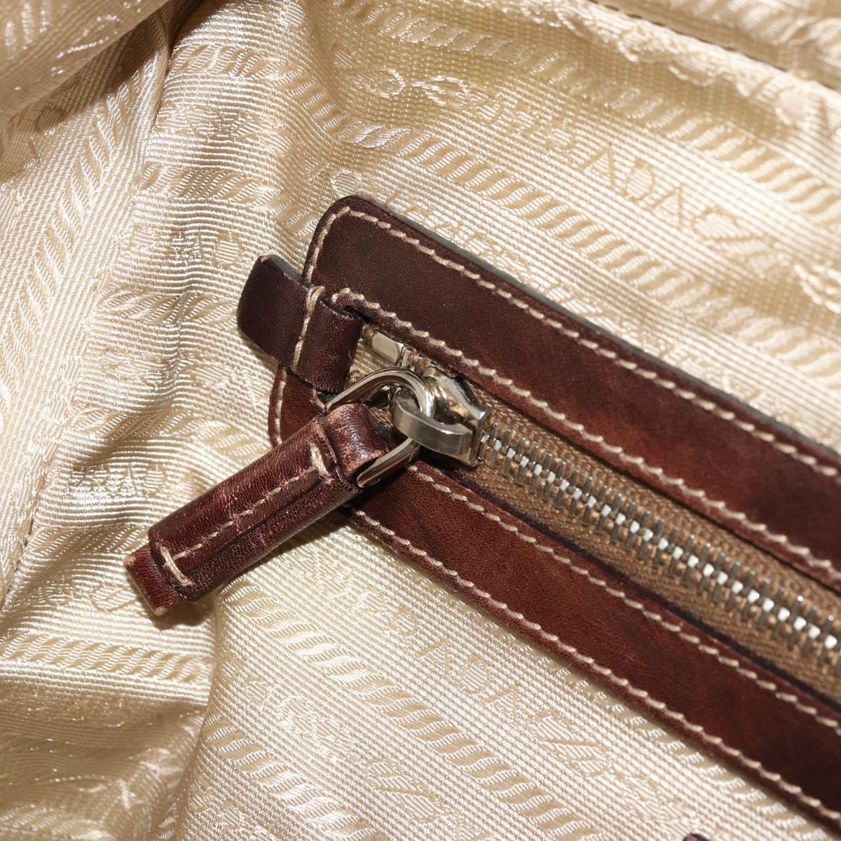 PRADA Boston Bag Canvas Beige Silver Auth 177738
