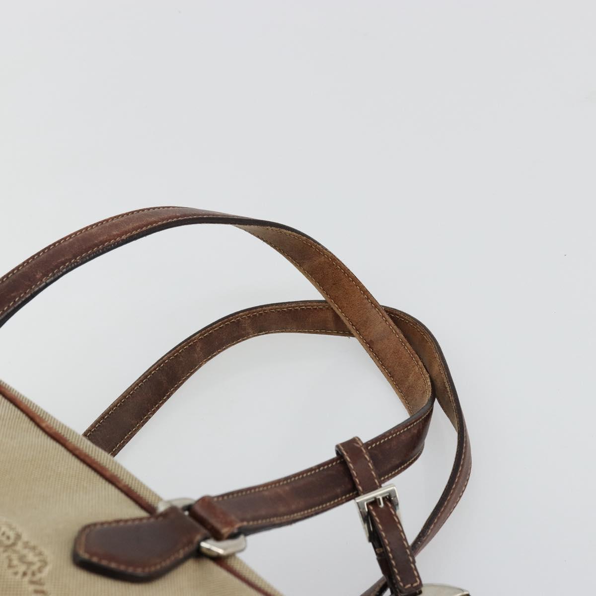 PRADA Boston Bag Canvas Beige Silver Auth 177738