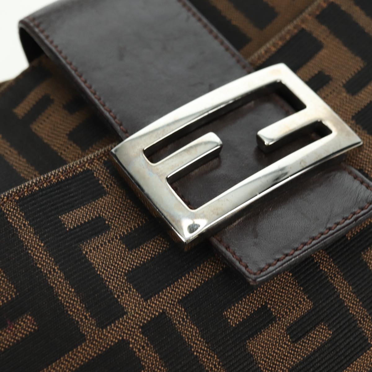 FENDI Zucca Canvas Mamma Baguette Shoulder Bag Brown Black Auth 177772SAV
