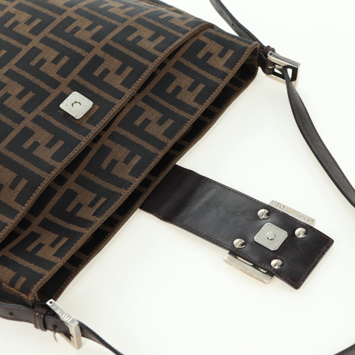 FENDI Zucca Canvas Mamma Baguette Shoulder Bag Brown Black Auth 177772SAV