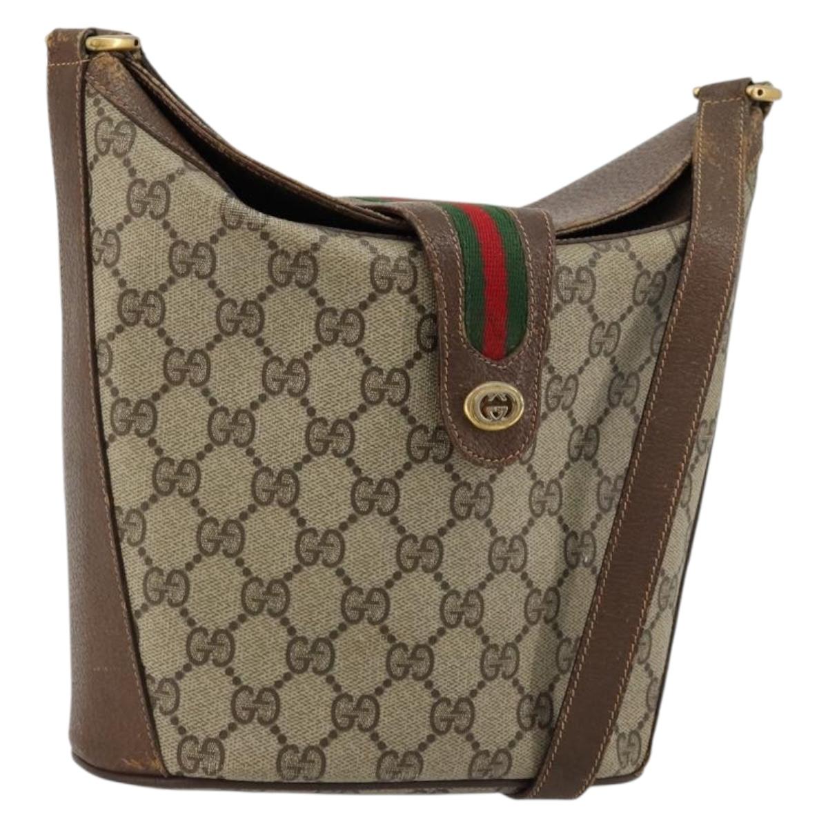GUCCI GG Supreme Web Sherry Line Bag PVC Beige Gold 904 02 081 Auth 177778
