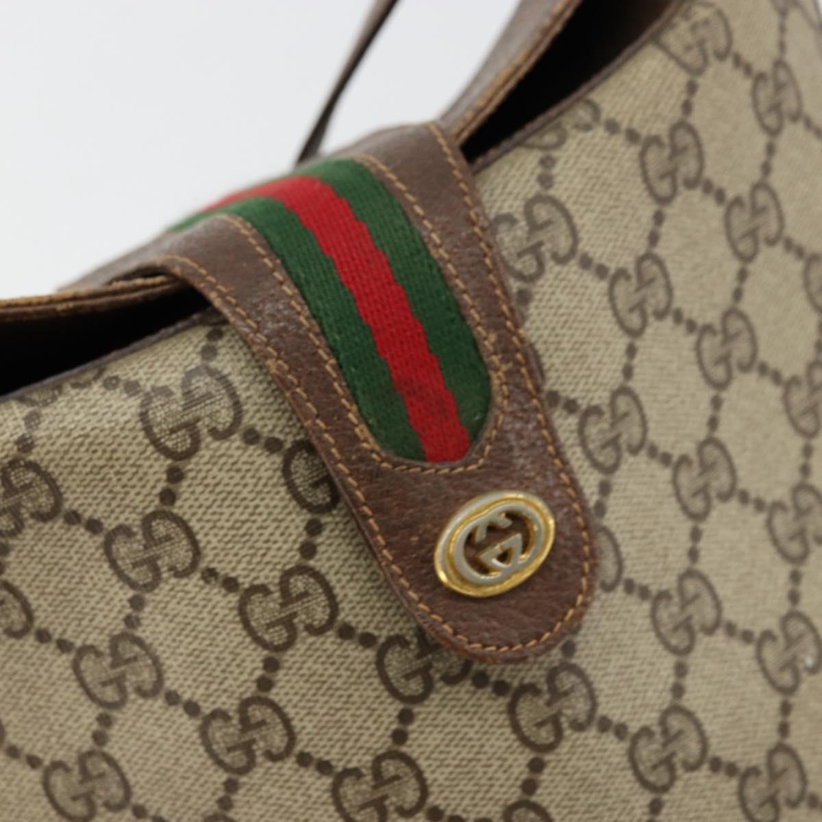 GUCCI GG Supreme Web Sherry Line Bag PVC Beige Gold 904 02 081 Auth 177778