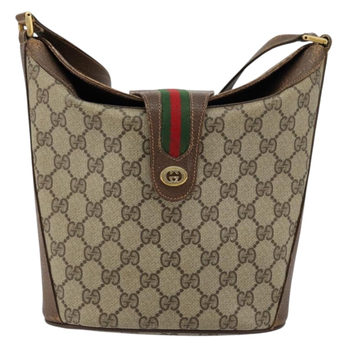 GUCCI GG Supreme Web Sherry Line Bag PVC Beige Gold 904 02 081 Auth 177778