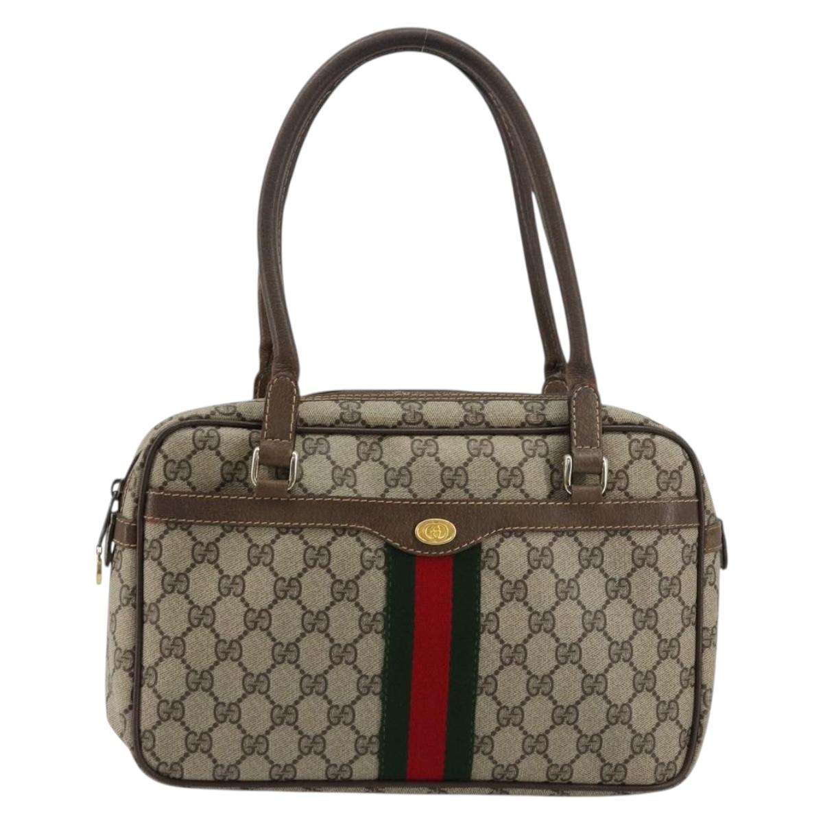 GUCCI GG Supreme Web Sherry Line Hand Bag PVC Beige Gold Auth 177779