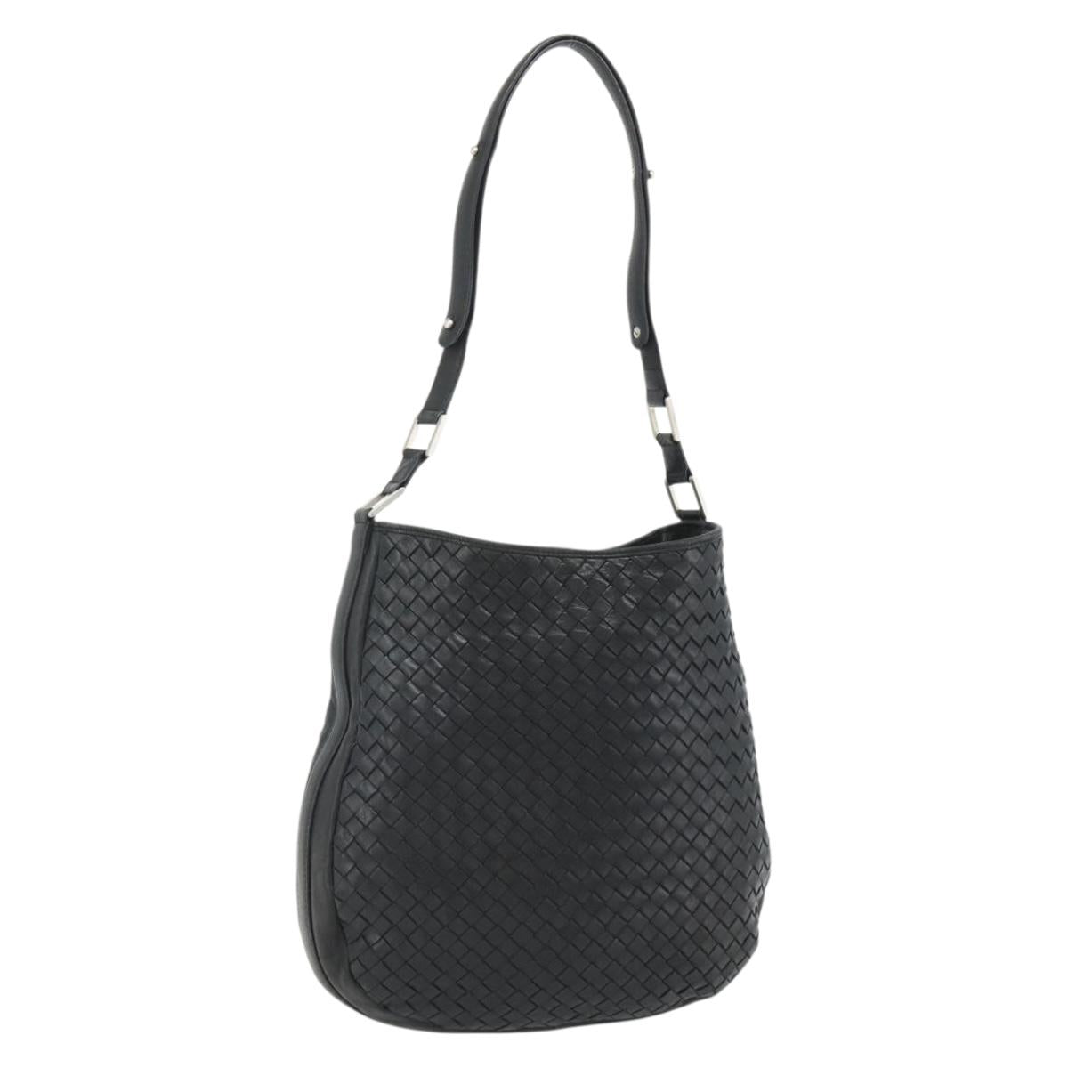 BOTTEGA VENETA INTRECCIATO Shoulder Bag Leather Black Silver Auth 177787A