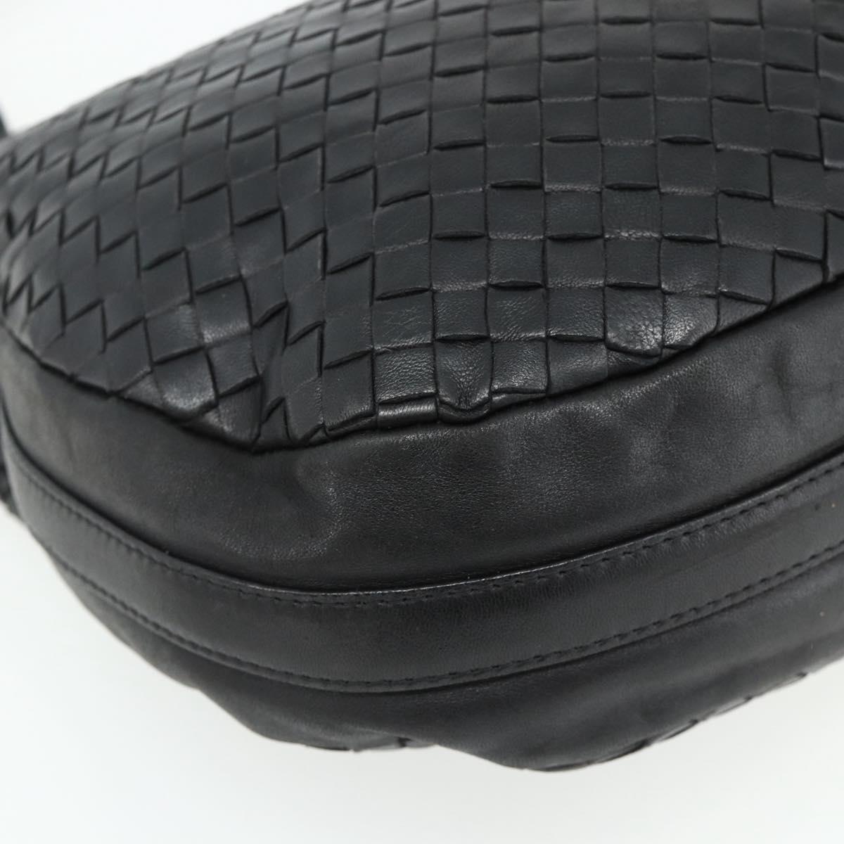 BOTTEGA VENETA INTRECCIATO Shoulder Bag Leather Black Silver Auth 177787A