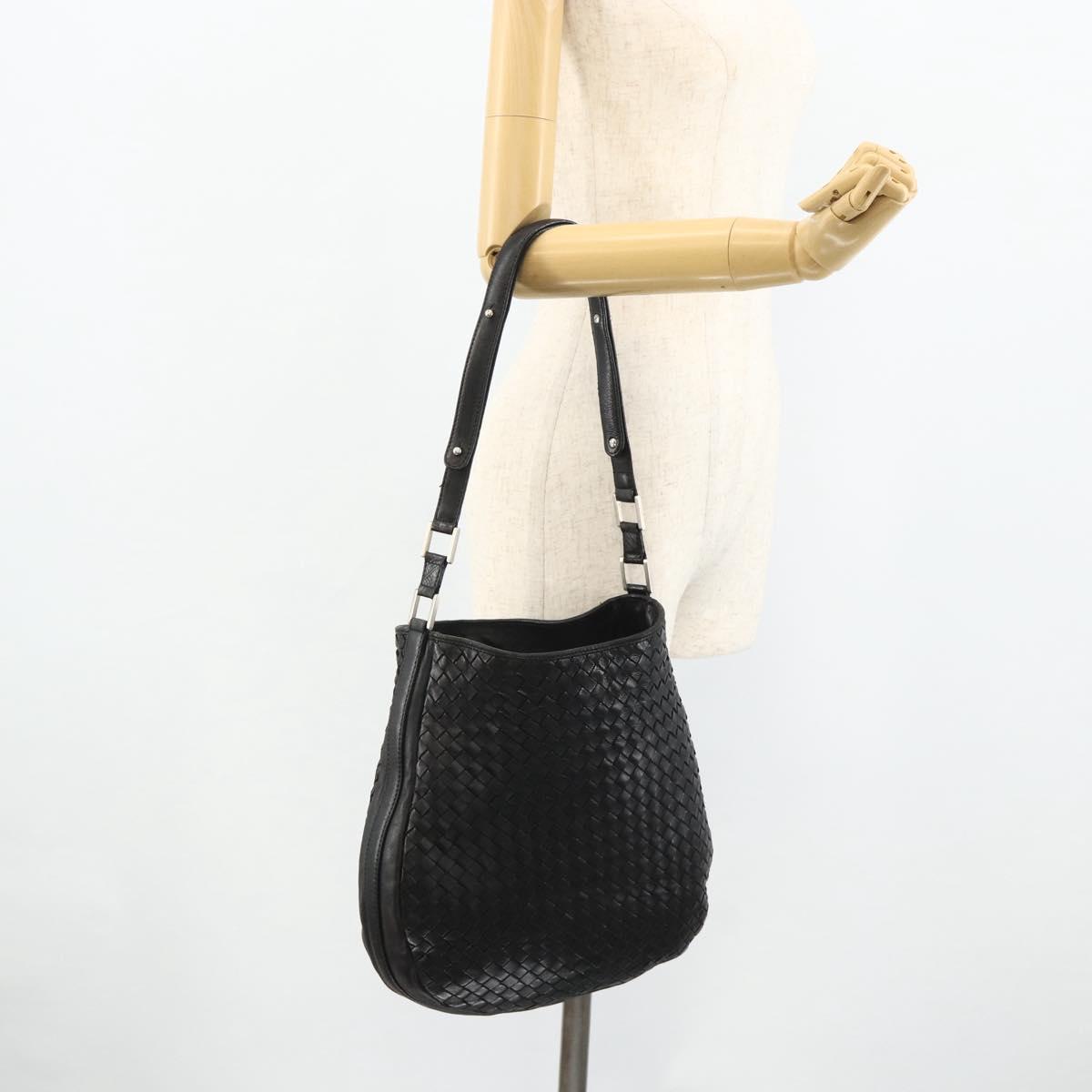 BOTTEGA VENETA INTRECCIATO Shoulder Bag Leather Black Silver Auth 177787A