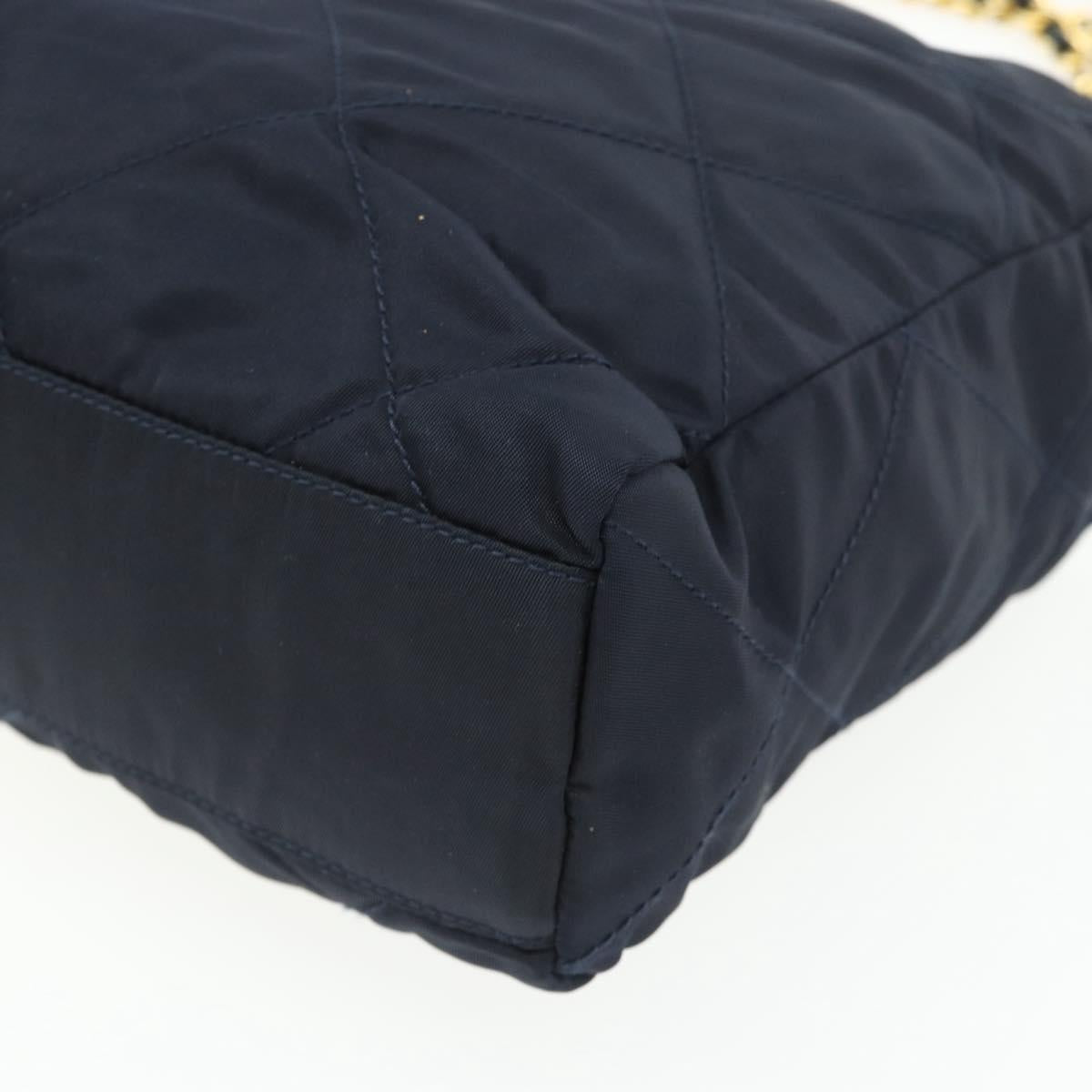 PRADA Chain Tote Bag Nylon Navy Gold Auth 177788