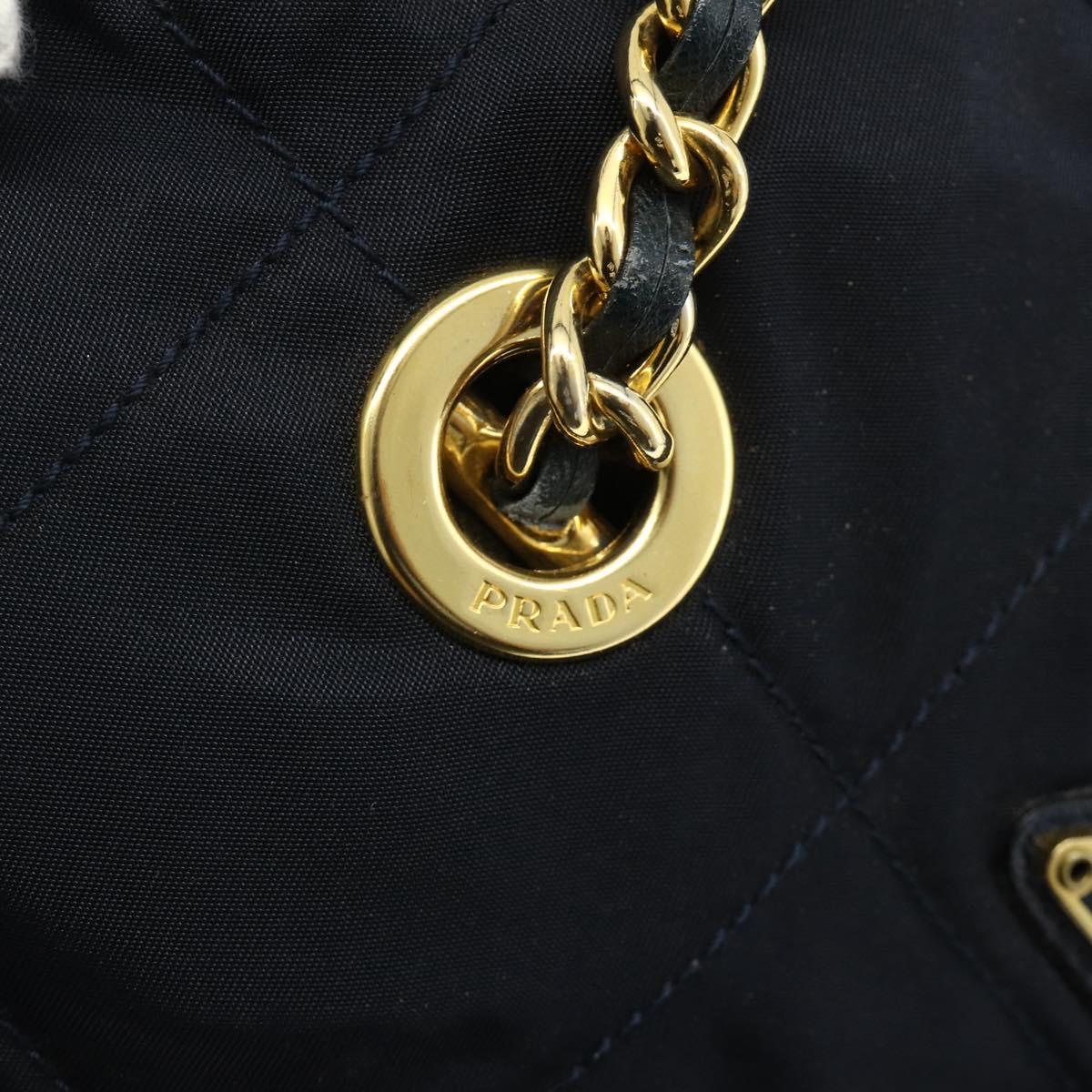 PRADA Chain Tote Bag Nylon Navy Gold Auth 177788