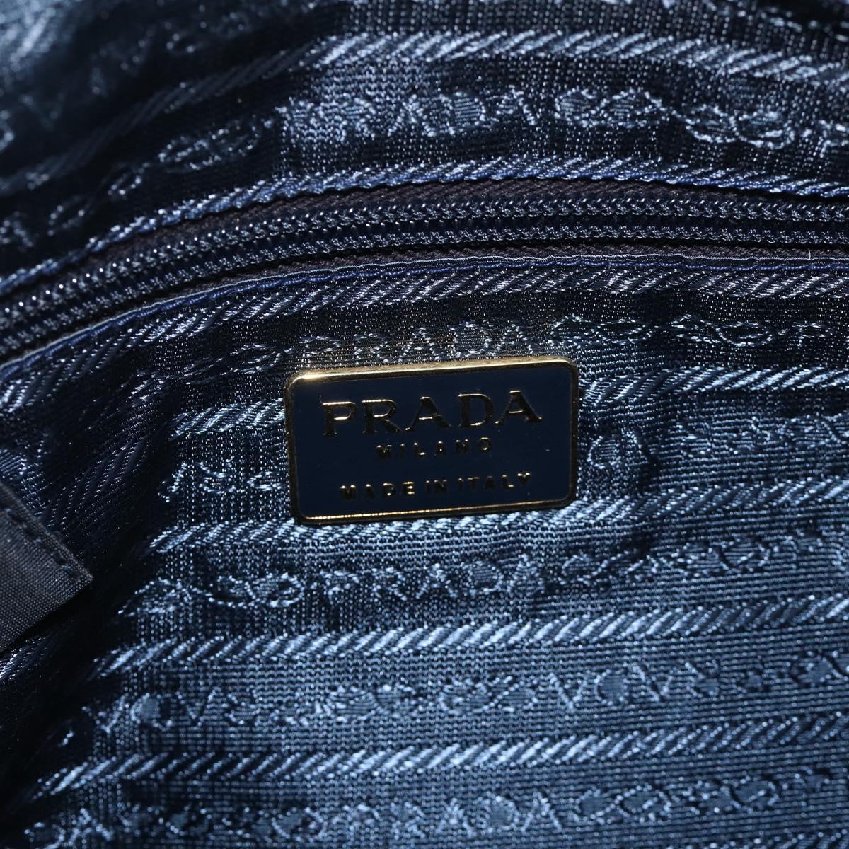 PRADA Chain Tote Bag Nylon Navy Gold Auth 177788