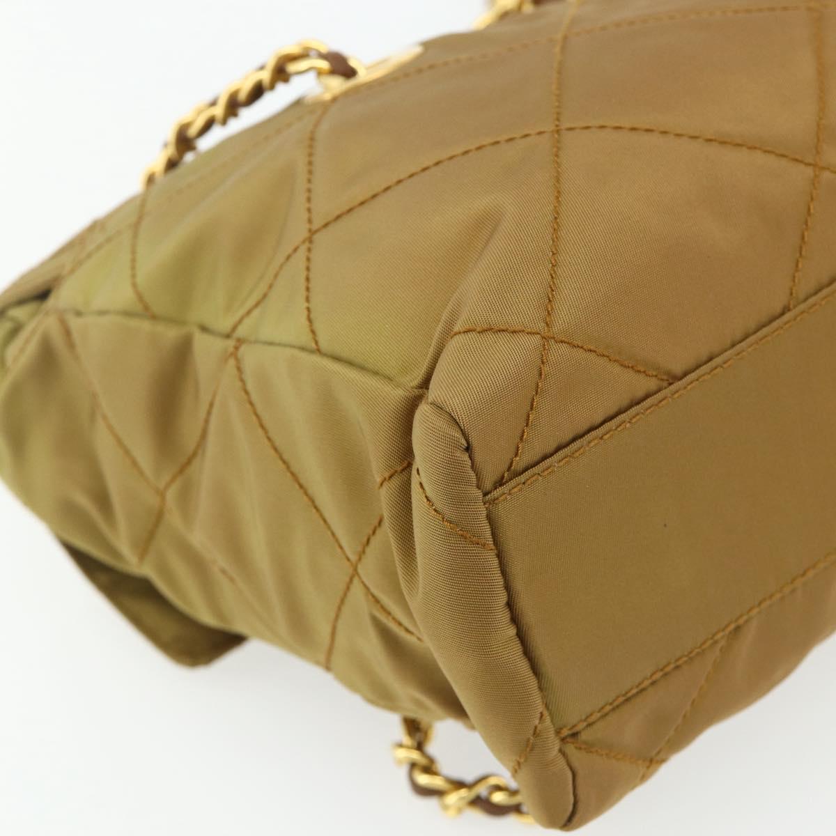 PRADA Chain Tote Bag Nylon Beige Gold Auth 177789