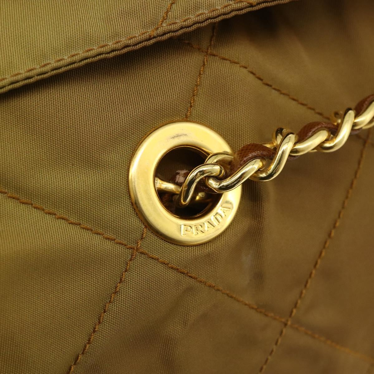 PRADA Chain Tote Bag Nylon Beige Gold Auth 177789